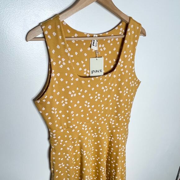 Pact Sleeveless Fit And Flare Midi Dress Womens Large Mustard Floral Pockets - Picture 3 of 11